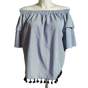 Lane Bryant Womens Off Shoulder Blue White Striped Top Blouse Size 10-12